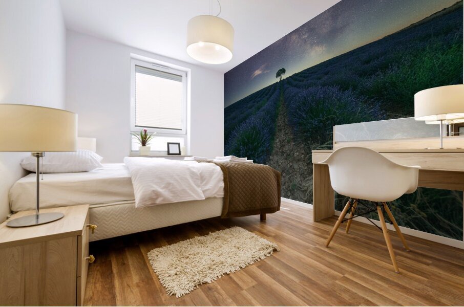 Beautiful Lavender fields in Brihuega at night Mural print